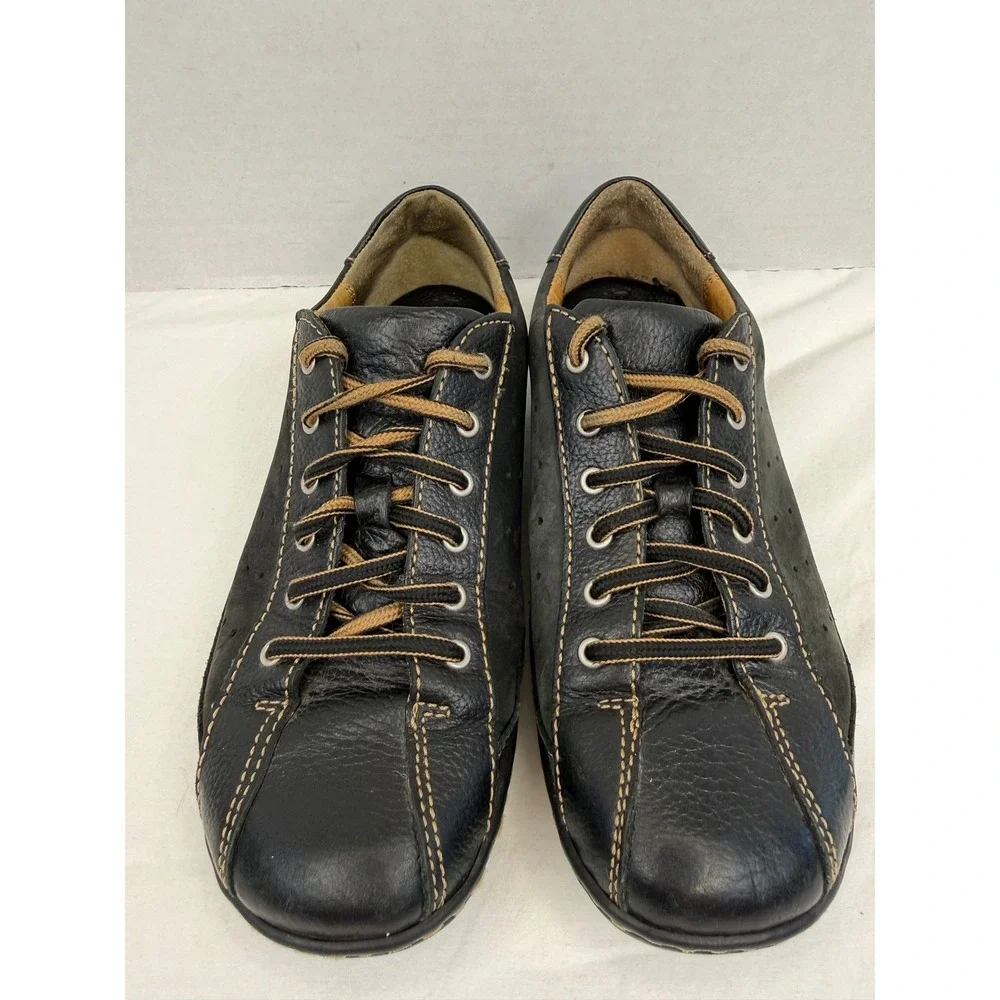 Born‎ Black Grey Leather Suede Low Top Lace Up Casual Ballet Sneakers Sz 8 / 39